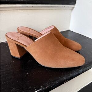J. Crew suede tan heeled mules size 7